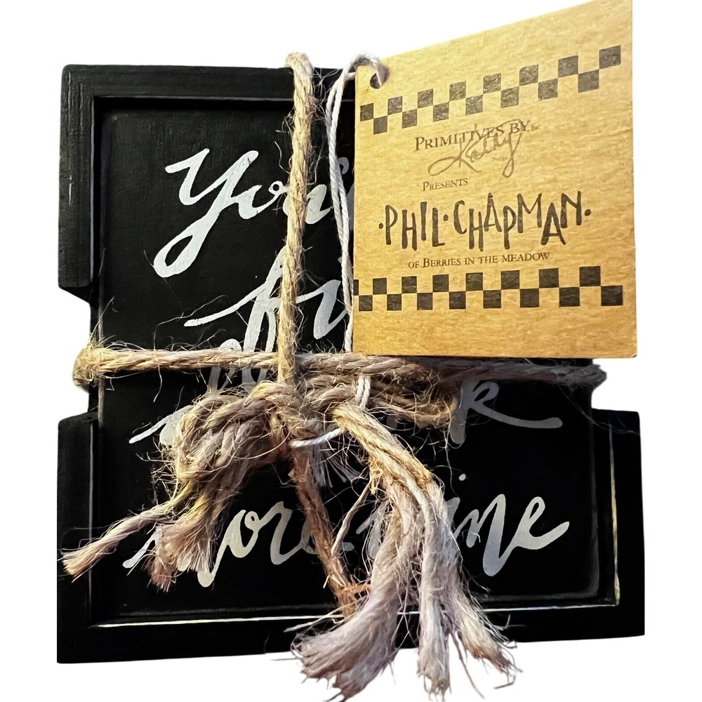 Primitives‎ By Kathy More Wine Coaster Set of 4 Box Sign Phil Chapman